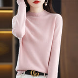 Skin Feeling 100% Wool Line Ready-To-Wear Seamless Autumn And Winter New Short Women Half-Collar Loose Bottom Knitting Sweater