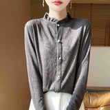New Silk Velvet 2026 Spring And Summer New Women's Short Wooden Ear Half-High Tie Wnitted Shirt Knitted Bottom Shirt Top