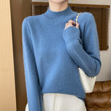 Skin Feeling 100% Wool Line Ready-To-Wear Seamless Autumn And Winter New Short Women Half-Collar Loose Bottom Knitting Sweater