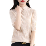 Fine-Woven Wool 2026 Autumn New Temperament Five-Sleeve Female Tree Pit Embroap In The Sleeve Short Bottom Knitting Shirt