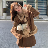 Vintage Hair Spliced Velvet Coat Woman 2025 Autumn And Winter Merad Plus Thick Horn Buckle Unique Super-Look