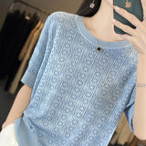 Breathable Sweating Ice Silk 2026 Spring New Women's Round-Neck Loose T-Shirt Knitted Short-Sleeved Top