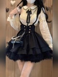 Large-Size College Wind Back Belt Bow Strap Girl Autumn And Winter Pure Want Sweet Doll Shirt Two Sets