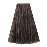 French Medium And Long Folded Mesh Dress Mid-Term Dress 2025 New A Word High-Waisted Fairy Dress Woman 8956