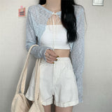 Solid Color Shoulder With Ice Silk Sunscreen Cardigan Women's Spring And Summer Thin Coat Short Outer Small Shawl Hoodie