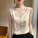 Silk Satin 2026 Spring And Summer New Women's Short Loose V-Necked T-Carb Tamales On The Back Of The Blouse Strap