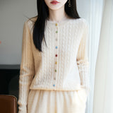 100% Pure Wool 2026 Autumn And Winter New Women's Loose Collar Twisting Buckle Bottom Top Knitted Open Shirt Coat