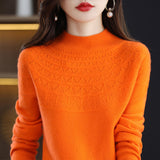 First-Line Ready-To-Wear Seamless Pure Wool 2026 Autumn And Winter New Women's Half-High Collar Hollow Short Bottom Knitted Sweater