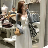 Gentle Style White Sling Vest Dress Set Women's Early Summer New Lazy Wind Korean Leisure Three-Piece Set