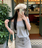 Korean Version Of Simple Retro Inclined Short-Sleeved T-Shirt Girl 2025 Summer Lazy Windy Shoulder Thin Pure Lust Blouse