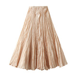 2025 Spring New Sister Wind High-Level Feeling Hundred Folds Loose Thin Swing Skirt Leisure A Skirt 8081