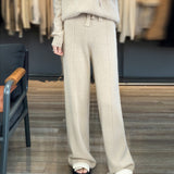 Pure Wool 2026 Autumn And Winter New Women's Pure Color High-Waist Wide Leg Pants Feel Loose Leisure Knitted Trousers