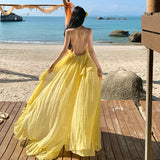 Yunnan Seaside Holiday Style Dress Women Summer Seaside Temperament Hanging Back Yellow Dopamine Dress