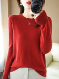 Wool Blending 2026 Autumn And Winter New Women's Loose Round Neck Solid Color Casing Bottom Knitted Bottom Sweater