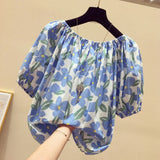 New Fashion Broken Flower Word Collar Short-Sleeved T-Shirt Top Women's Summer Niche Loose Shirt On The Original Work