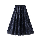 Fashion Shiny Leaf Embroidered Long Dress A Pended Net Yarn Dress 1888