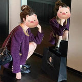 Rich Family Gold Purple Little Fragrant Style Dress Women Autumn And Winter High-End Short Coat Temperament Two Sets