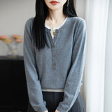 Wool Blending 2026 Autumn And Winter New Women Loose Round Collar And Fake Two-Piece Coat On The Bottom Of The Knitting Shirt