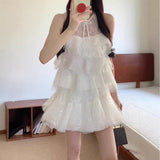 Korean Summer Wear A Set Of Gentle Sweet White Lace Sleeveless Vest Pony Short Skirt Two Sets