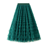 Net Yarn Lotus Leaf Side Temperament Skirt Women's Dress 2025 Spring And Autumn New Famous Woman Long Dress Thin Cake Skirt 2210