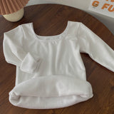 Plus Velvet Thick Square Collar Bottomed Bottomed Women's Spring And Autumn Winter Folded And Put On The 2025 New Long-Sleeved T-Shirt To Keep Warm Tops