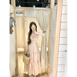 French Sexy Pink Lace Dress Woman 2025 Summer Harvest Thin Dress Skirt Holiday Dress
