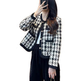 Small Fragrant Coat Woman 2025 Autumn And Winter New Korean Version Of The Casual Temperament Goddess Fan Qian Bird Lattice Short Top