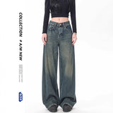 Nostalgic Retro Broad-Legged Jeans Women's Loose High-Waist Spring And Autumn 2025 New Vertical Tug Trousers
