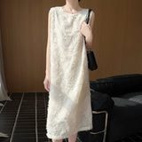 Silk Satin 2026 Summer New Women's V-Neck Long Dress In The Long Knee Heavy Industry Cut Sleeveless Dress
