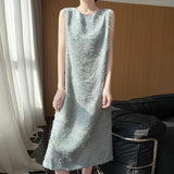 Silk Satin 2026 Summer New Women's V-Neck Long Dress In The Long Knee Heavy Industry Cut Sleeveless Dress