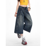 Vintage Water Wash Seven-Point Jeans Women's Summer Trend New High-Rise Thin Spring Loose Broad-Legged Trousers