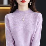 First-Line Ready-To-Wear Seamless Pure Wool 2026 Autumn And Winter New Women's Half-High Collar Hollow Short Bottom Knitted Sweater