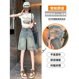 Cement Gray Hole Five-Point Jeans Women 2026 Summer Thin Loose Pear-Shaped Trousers Nostalgic 5 Points Shorts