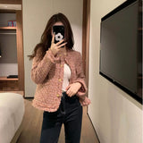Pink Retro Fragrant Coat Women Autumn And Winter French Style High-End Feeling Coarse Flowers This Small Short Coat Tide