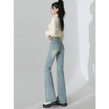 High-Waisted Micro-Horn Jeans Women 2025 Autumn And Winter Light Blue Elastic Display Skinny Small Horn Pants