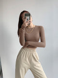 Simple Body Solid Color Set Bottom Shirt Women's Spring And Autumn Round Collar Long-Sleeved T-Shirt