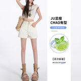 White Cowboy Shorts Women's Summer 2025 Trend With New High-Rise Thin A-Legged Broad-Legged Hot Pants