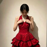 Korean Sweet Hot Spots Hanging Neck Hanging Dress 2026 Women's Summer New Red Sexy Waist Thin Dress
