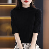 Fine-Woven Wool 2026 Autumn New Temperament Five-Sleeve Female Tree Pit Embroap In The Sleeve Short Bottom Knitting Shirt