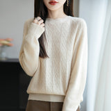 A Line Of Ready-Up Clothing Wool Blended 2026 Autumn And Winter New Women Loose Round Collared Collared Twisted Flower Inside The Bottom Knitting Shirt
