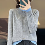 Fine-Woven Wool 2026 Autumn And Winter Women's New Loose Round-Neck Color Short Fake Two Bottom Blouse Knitted Open Shirt