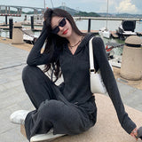 Slim And Age-Old Fashionable Casual Suit Women's Spring And Autumn Hoods On The Body Of Broad Leg Pants Loose Sportswear Two Sets