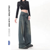 Nostalgic Retro Broad-Legged Jeans Women's Loose High-Waist Spring And Autumn 2025 New Vertical Tug Trousers