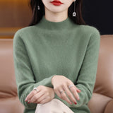 Skin Feeling 100% Wool Line Ready-To-Wear Seamless Autumn And Winter New Short Women Half-Collar Loose Bottom Knitting Sweater