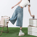 Light Blue Seven-Legged Jeans Women's Summer 2025 New Pear-Shaped Loose Thin Straight Trousers