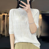 Fine-Woven Wool 2026 Autumn New Temperament Five-Sleeve Female Tree Pit Embroap In The Sleeve Short Bottom Knitting Shirt