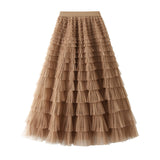 Net Yarn Lotus Leaf Side Temperament Skirt Women's Dress 2025 Spring And Autumn New Famous Woman Long Dress Thin Cake Skirt 2210