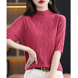 Fine-Woven Wool 2026 Autumn New Temperament Five-Sleeve Female Tree Pit Embroap In The Sleeve Short Bottom Knitting Shirt