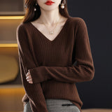 Wool Blending 2026 Autumn And Winter New Women's Loose V-Neck Solid Color Short Pit With Top Of The Bottom Knitting Shirt