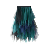 Spring And Autumn New Color Mesh Yarn Multi-Layer Irregular Tight Waist Medium Skirt Half Skirt #8063